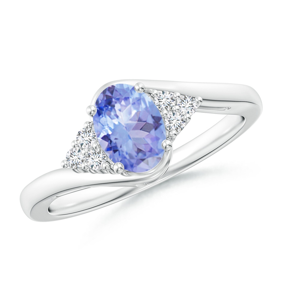 7x5mm A Oval Tanzanite Bypass Ring with Trio Diamond Accents in P950 Platinum 