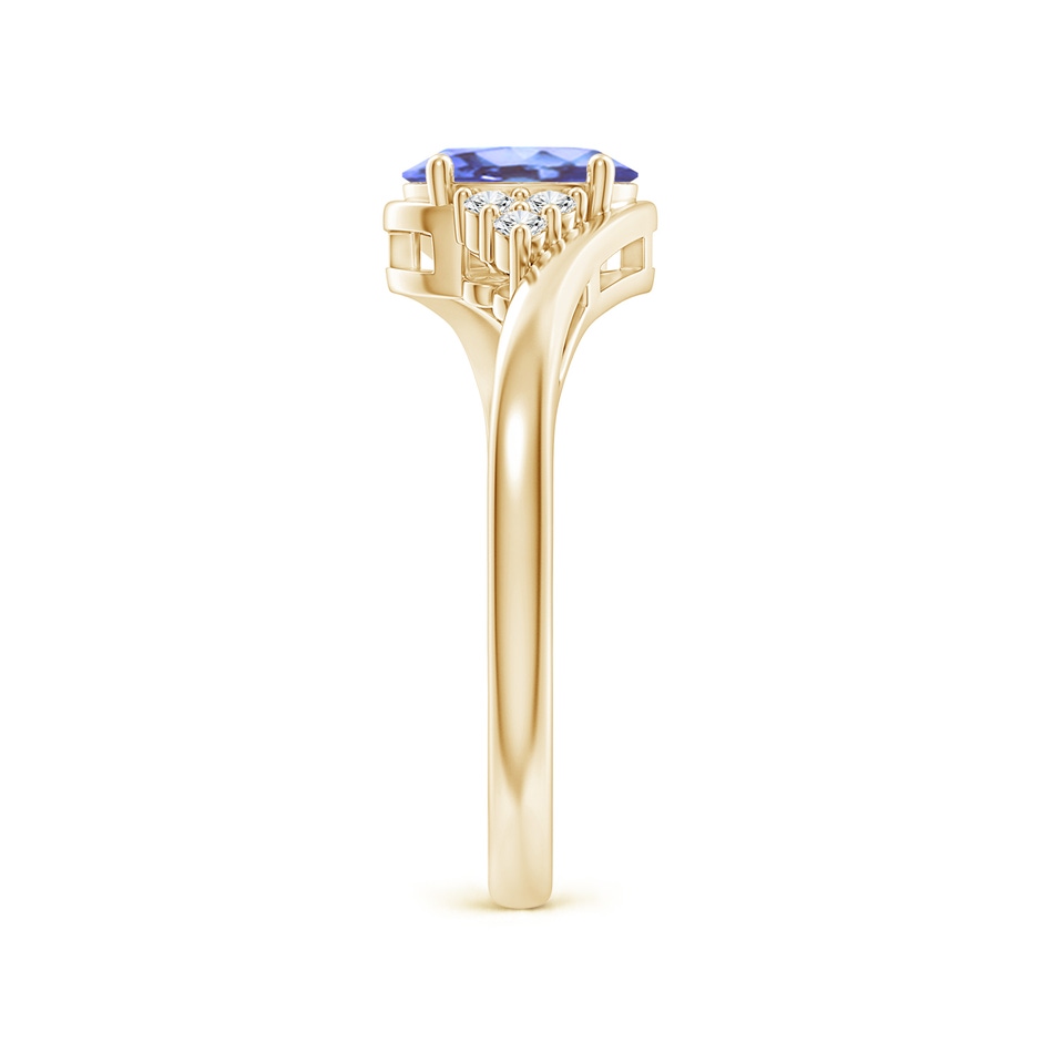 7x5mm A Oval Tanzanite Bypass Ring with Trio Diamond Accents in Yellow Gold side-2
