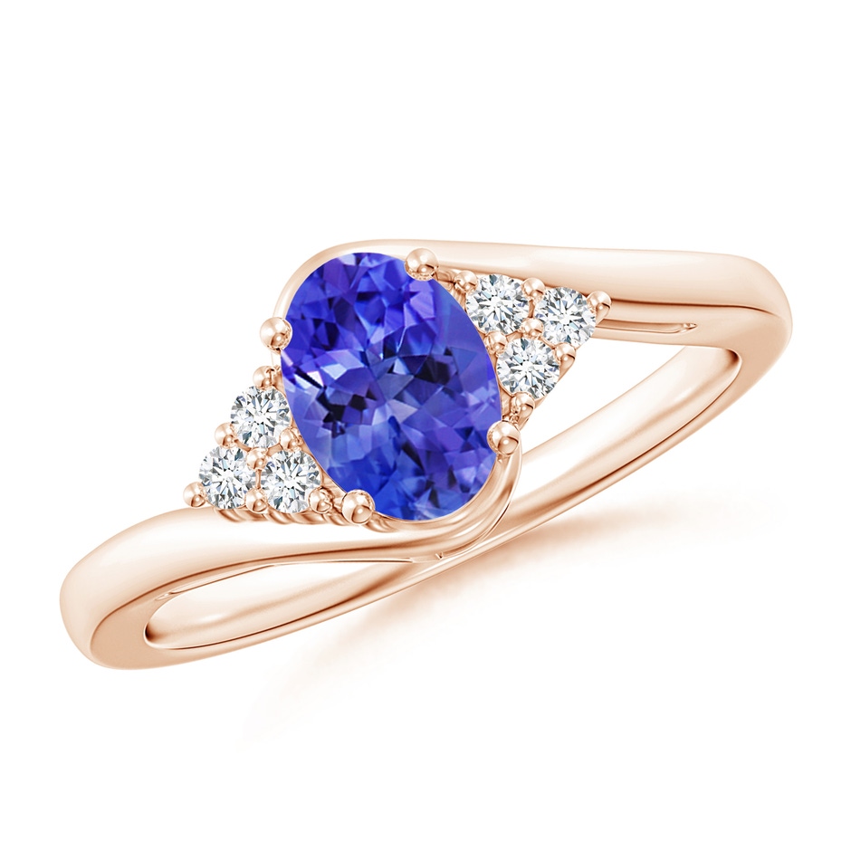 7x5mm AAA Oval Tanzanite Bypass Ring with Trio Diamond Accents in Rose Gold 