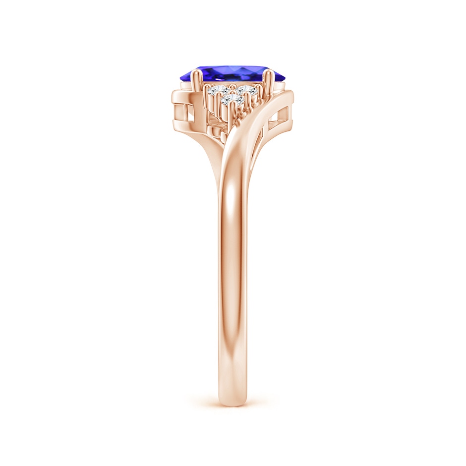7x5mm AAA Oval Tanzanite Bypass Ring with Trio Diamond Accents in Rose Gold side-2