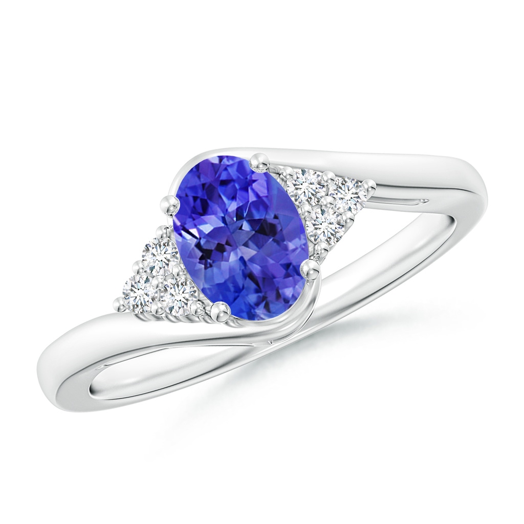 7x5mm AAA Oval Tanzanite Bypass Ring with Trio Diamond Accents in White Gold