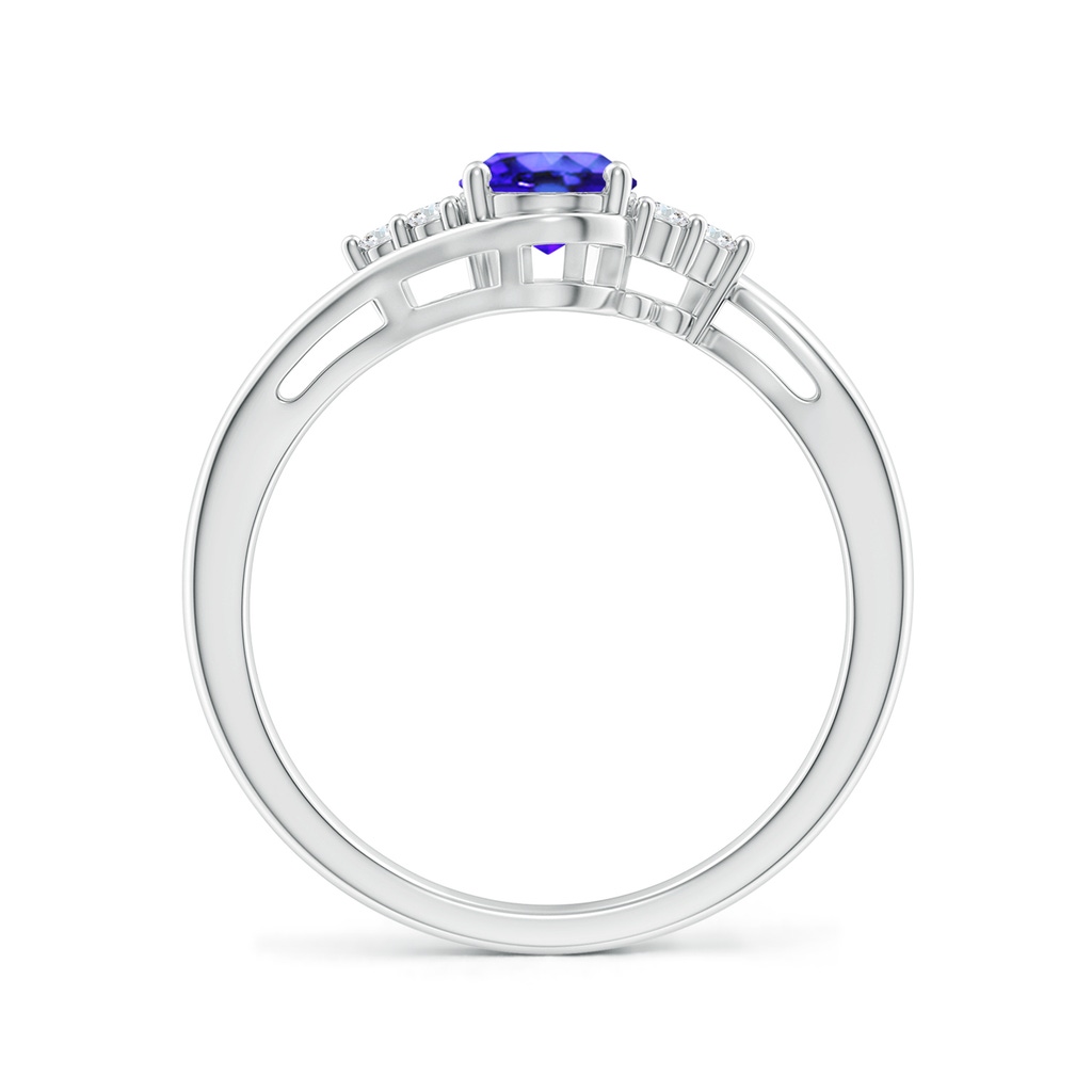 7x5mm AAA Oval Tanzanite Bypass Ring with Trio Diamond Accents in White Gold - side_1