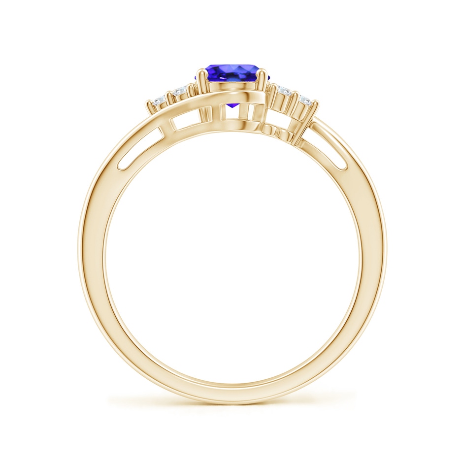 7x5mm AAA Oval Tanzanite Bypass Ring with Trio Diamond Accents in Yellow Gold side-1