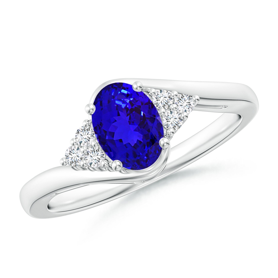 7x5mm AAAA Oval Tanzanite Bypass Ring with Trio Diamond Accents in White Gold 
