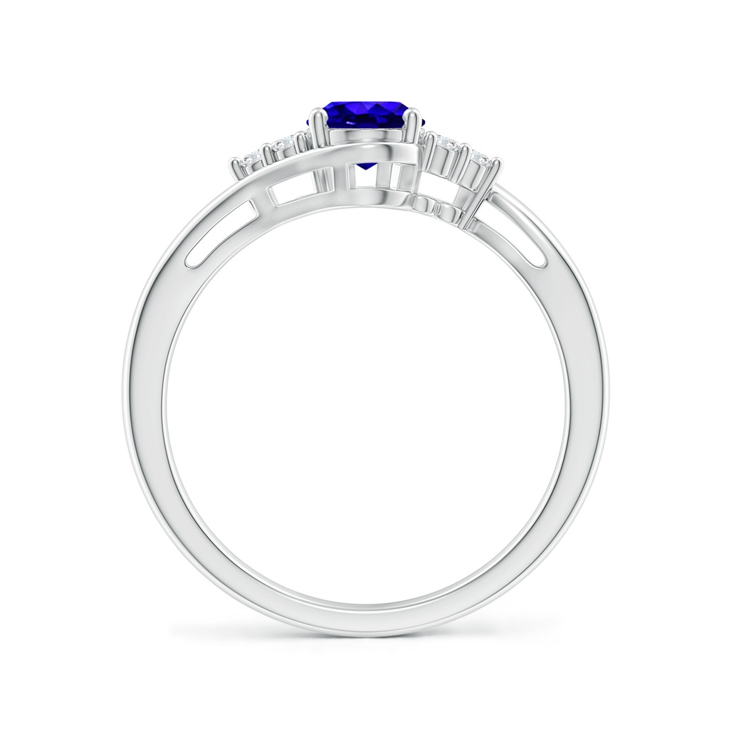 7x5mm AAAA Oval Tanzanite Bypass Ring with Trio Diamond Accents in White Gold - side_1
