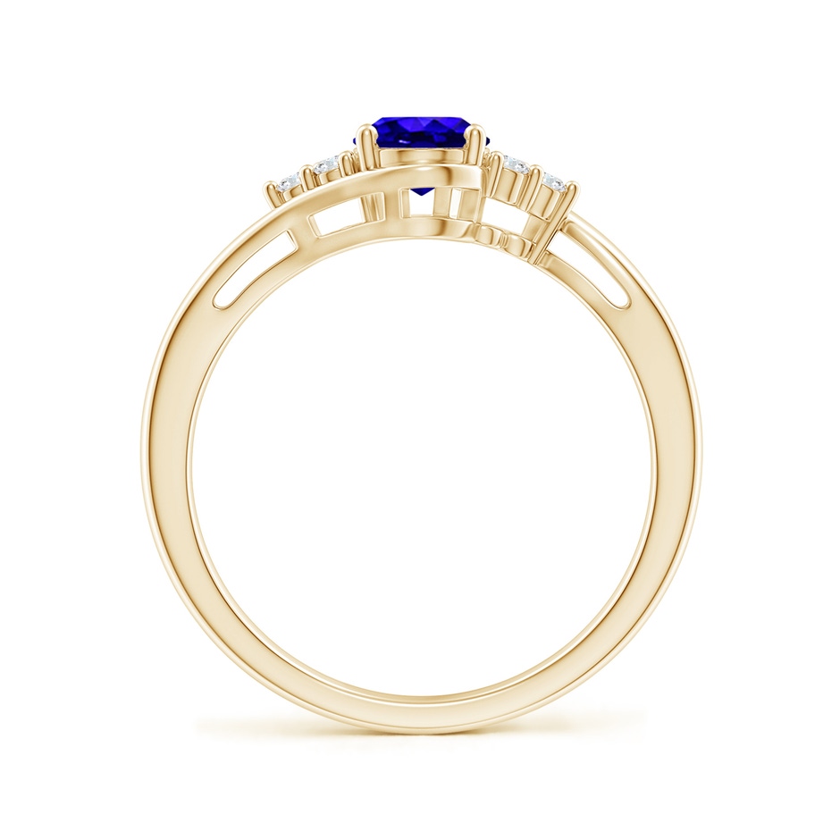 7x5mm AAAA Oval Tanzanite Bypass Ring with Trio Diamond Accents in Yellow Gold side-1