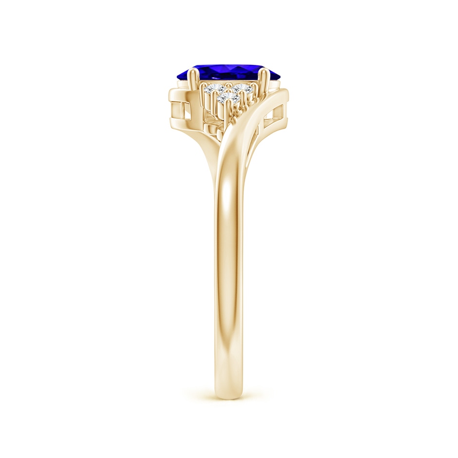 7x5mm AAAA Oval Tanzanite Bypass Ring with Trio Diamond Accents in Yellow Gold side-2