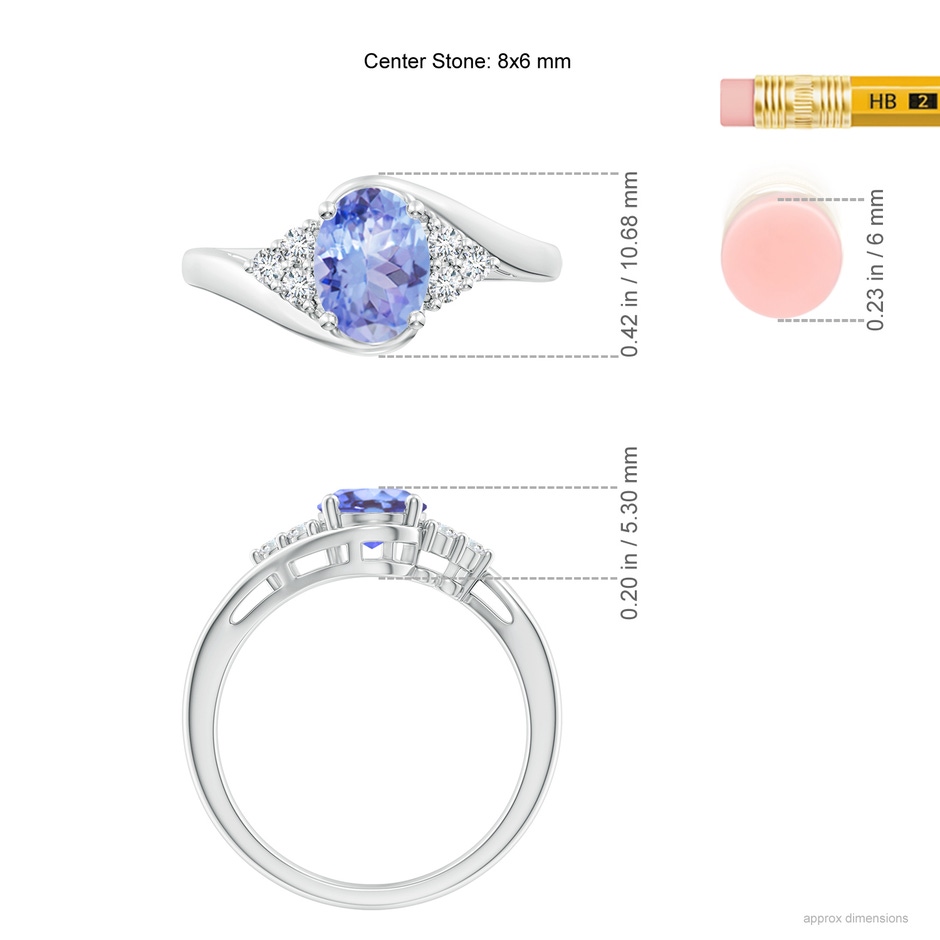 8x6mm A Oval Tanzanite Bypass Ring with Trio Diamond Accents in P950 Platinum ruler
