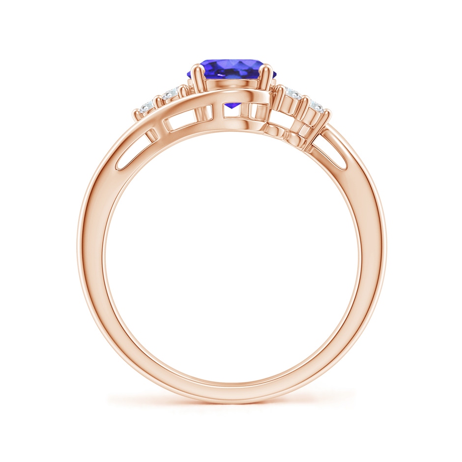 8x6mm AA Oval Tanzanite Bypass Ring with Trio Diamond Accents in Rose Gold side-1