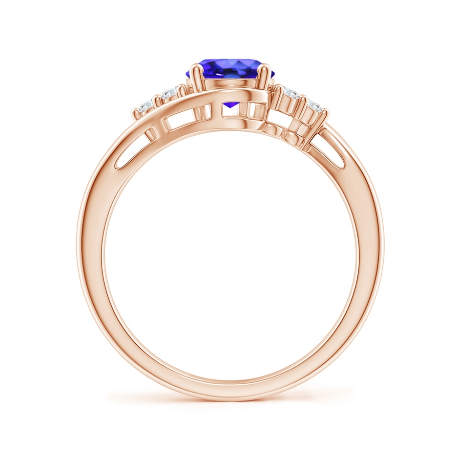 8x6mm AAA Oval Tanzanite Bypass Ring with Trio Diamond Accents in Rose Gold side-1