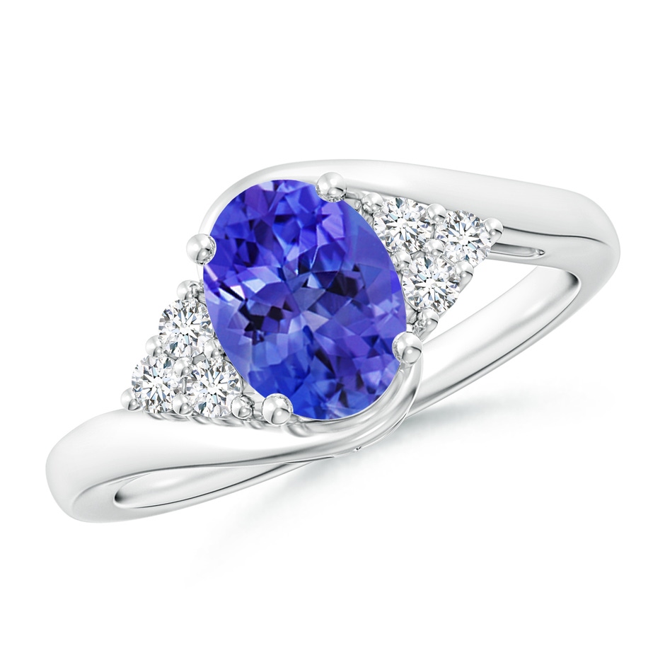 8x6mm AAA Oval Tanzanite Bypass Ring with Trio Diamond Accents in White Gold 