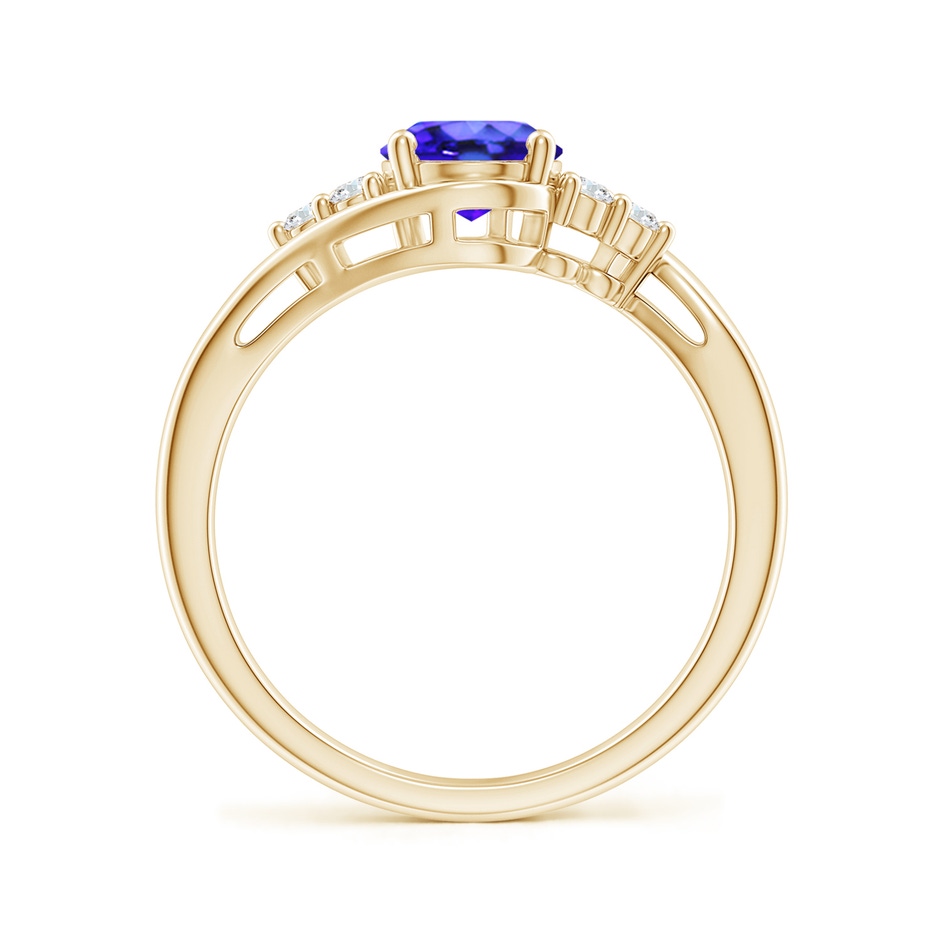 8x6mm AAA Oval Tanzanite Bypass Ring with Trio Diamond Accents in Yellow Gold side-1