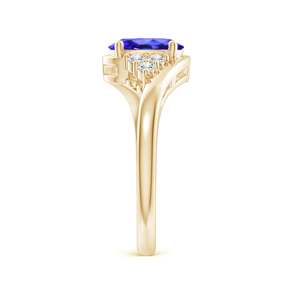 8x6mm AAA Oval Tanzanite Bypass Ring with Trio Diamond Accents in Yellow Gold side-2