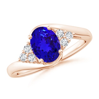 8x6mm AAAA Oval Tanzanite Bypass Ring with Trio Diamond Accents in Rose Gold