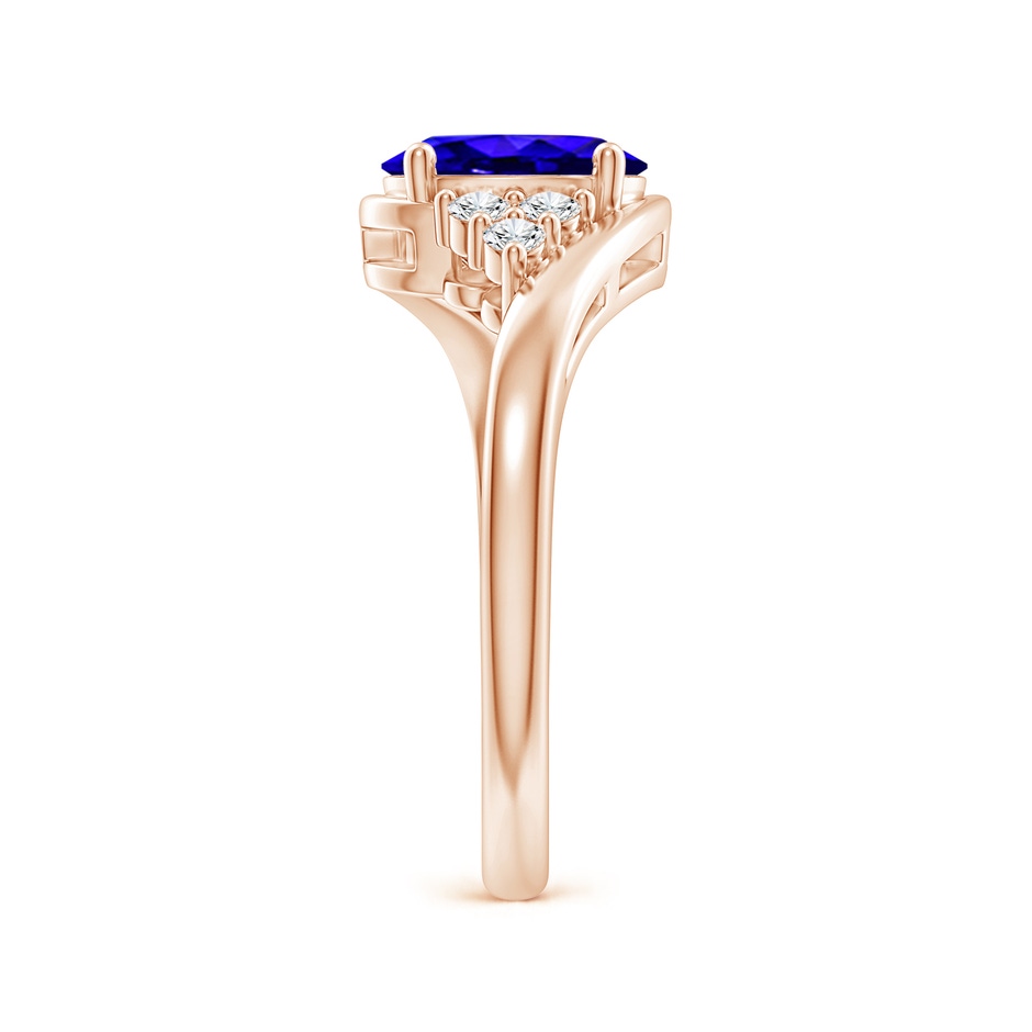 8x6mm AAAA Oval Tanzanite Bypass Ring with Trio Diamond Accents in Rose Gold side-2