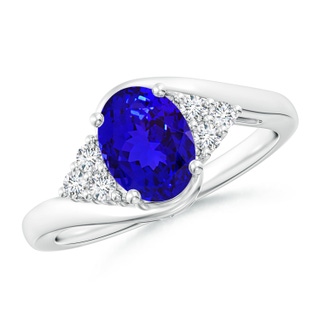 8x6mm AAAA Oval Tanzanite Bypass Ring with Trio Diamond Accents in White Gold