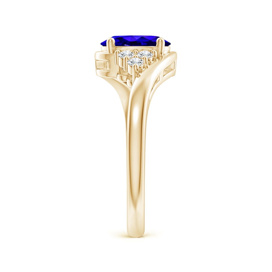 8x6mm AAAA Oval Tanzanite Bypass Ring with Trio Diamond Accents in Yellow Gold side-2