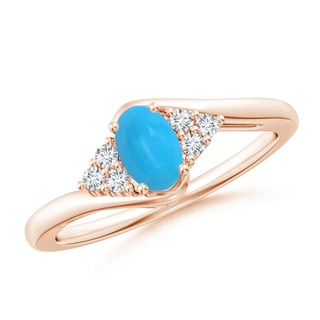 6x4mm AAAA Oval Turquoise Bypass Ring with Trio Diamond Accents in Rose Gold