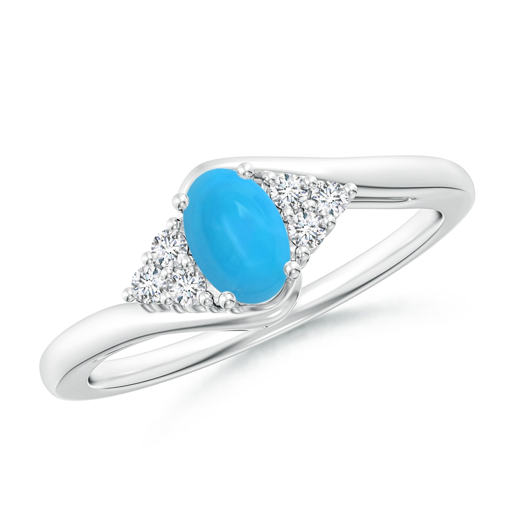 6x4mm AAAA Oval Turquoise Bypass Ring with Trio Diamond Accents in White Gold