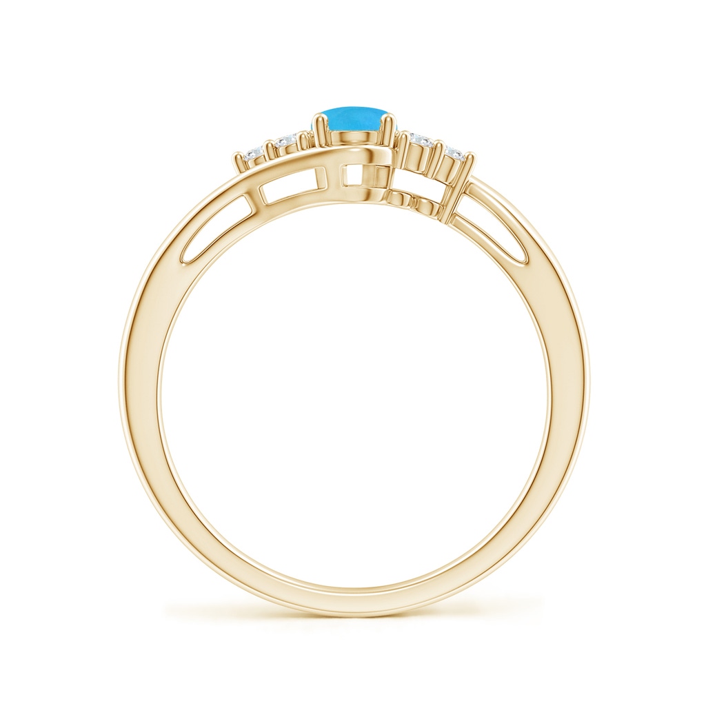 6x4mm AAAA Oval Turquoise Bypass Ring with Trio Diamond Accents in Yellow Gold Side 1