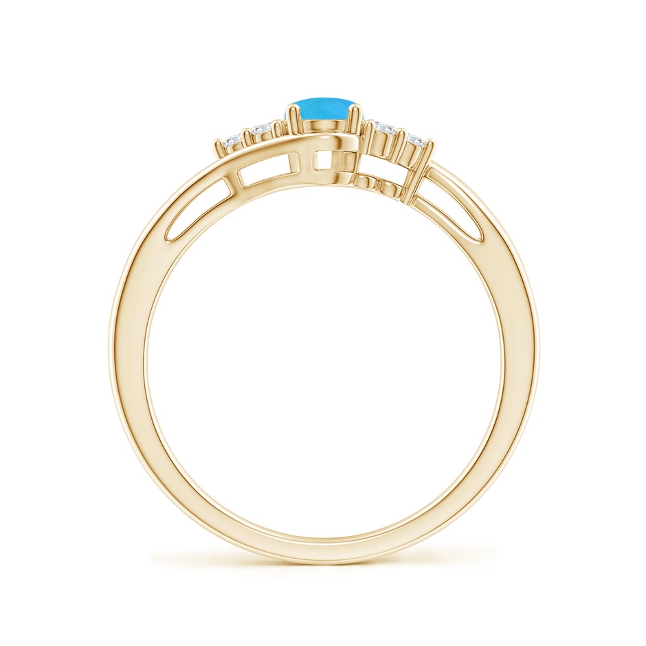 6x4mm AAAA Oval Turquoise Bypass Ring with Trio Diamond Accents in Yellow Gold Side 1