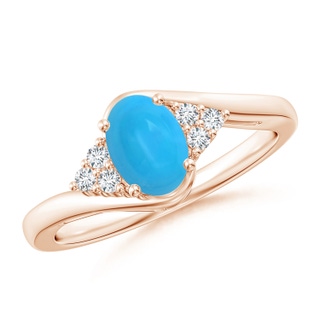 7x5mm AAAA Oval Turquoise Bypass Ring with Trio Diamond Accents in Rose Gold