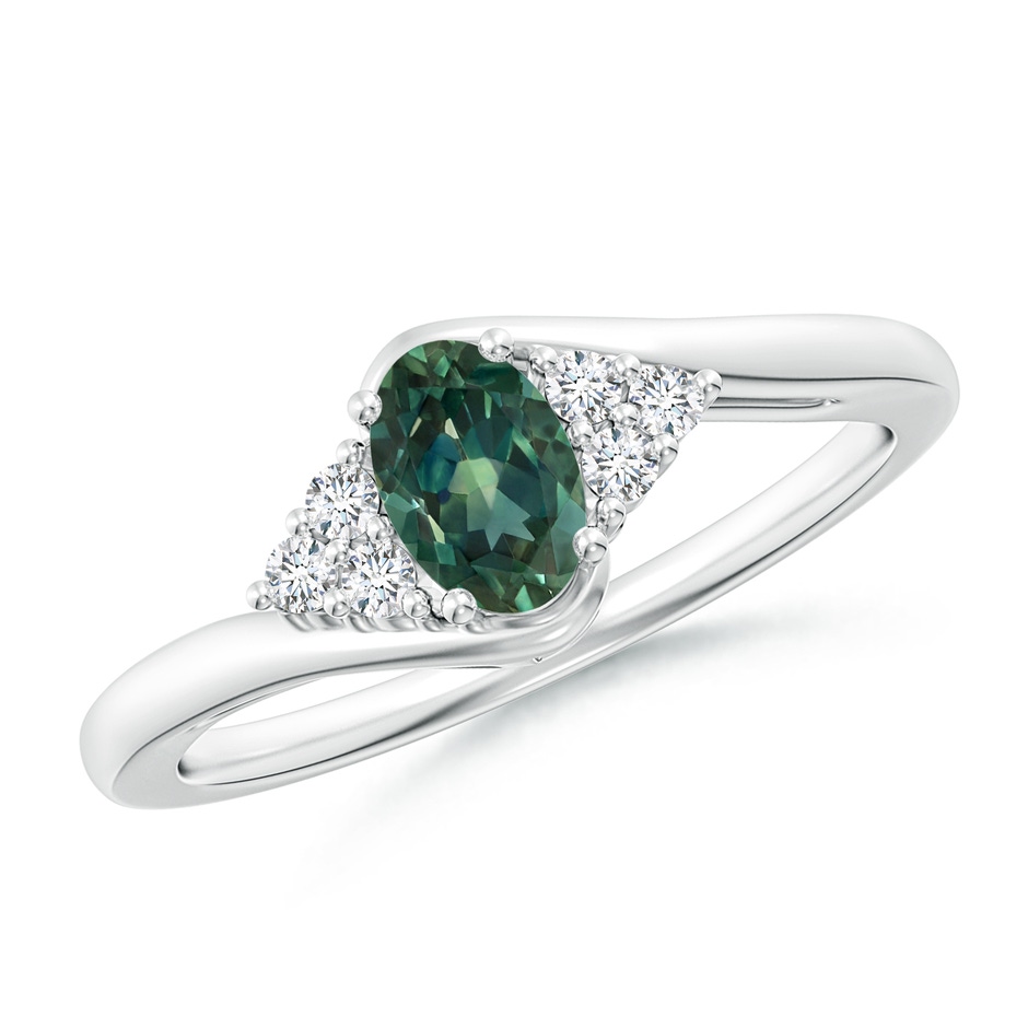 6x4mm AA Oval Teal Montana Sapphire Bypass Ring with Trio Diamond Accents in White Gold 