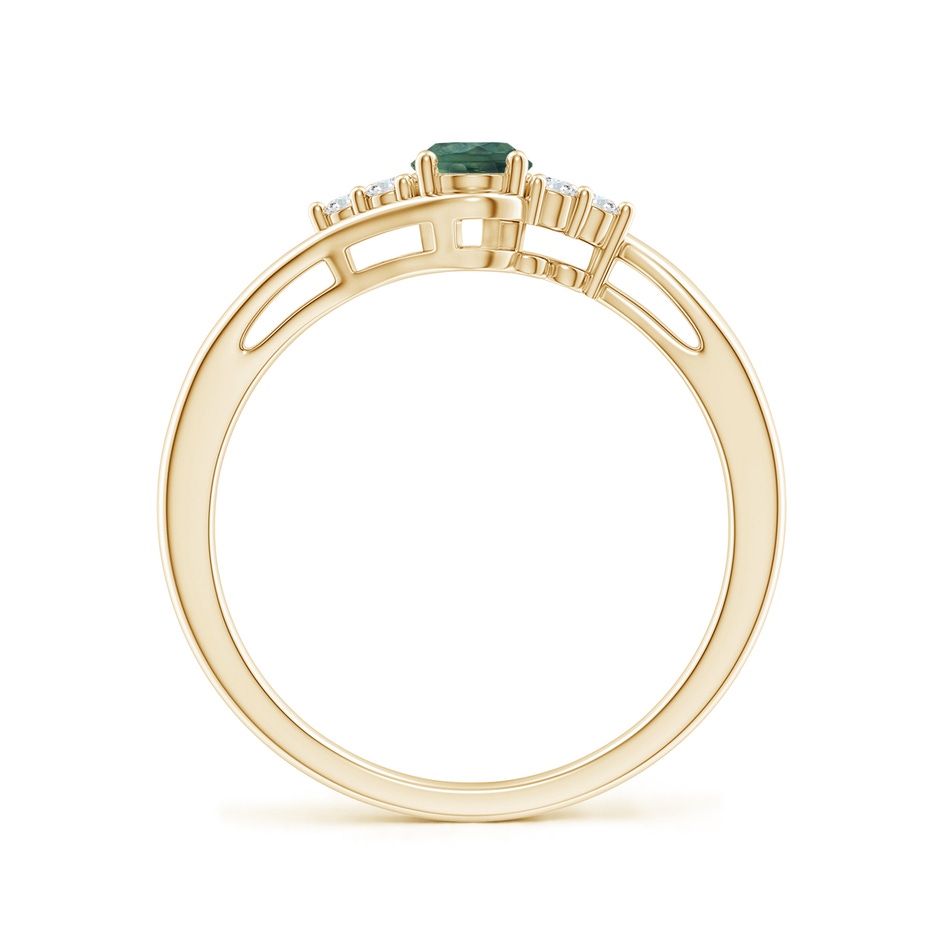 6x4mm AA Oval Teal Montana Sapphire Bypass Ring with Trio Diamond Accents in Yellow Gold side 199