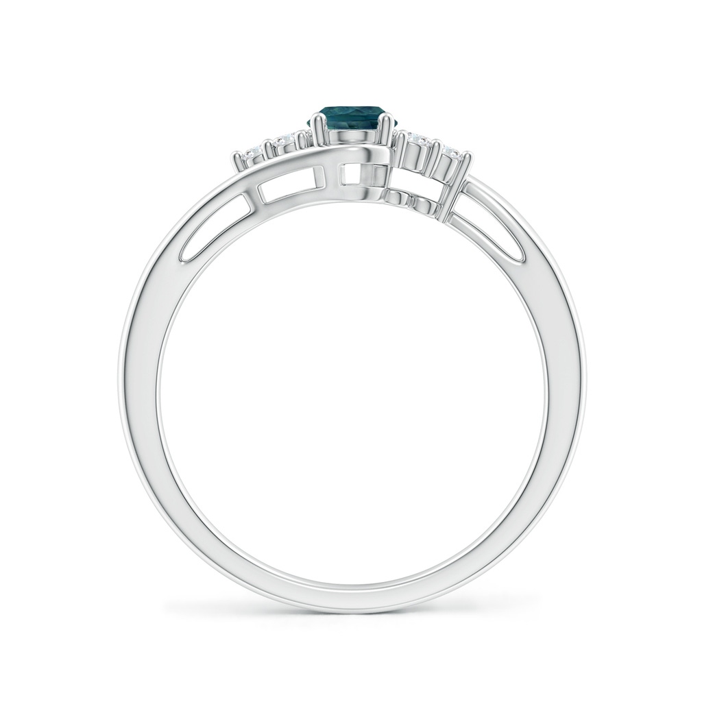 6x4mm AAA Oval Teal Montana Sapphire Bypass Ring with Trio Diamond Accents in White Gold Side 199