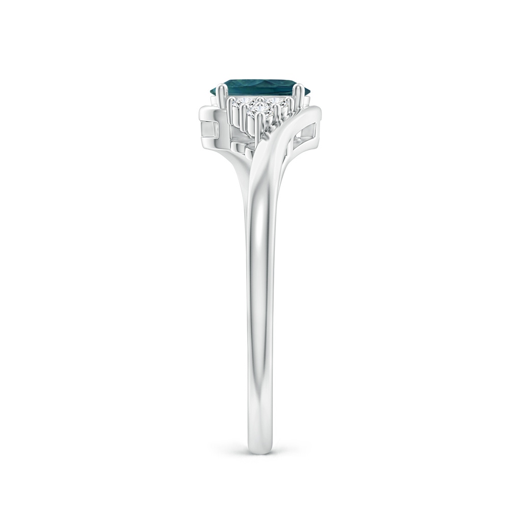 6x4mm AAA Oval Teal Montana Sapphire Bypass Ring with Trio Diamond Accents in White Gold Side 299