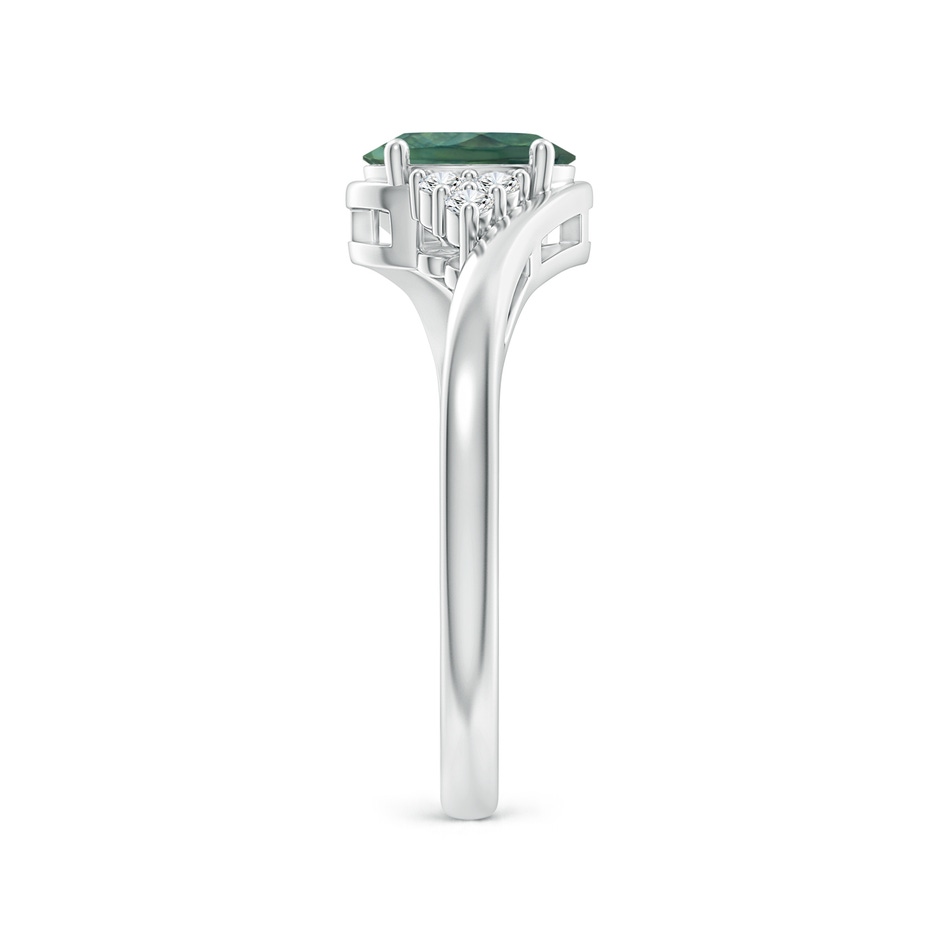 7x5mm AA Oval Teal Montana Sapphire Bypass Ring with Trio Diamond Accents in P950 Platinum side 299
