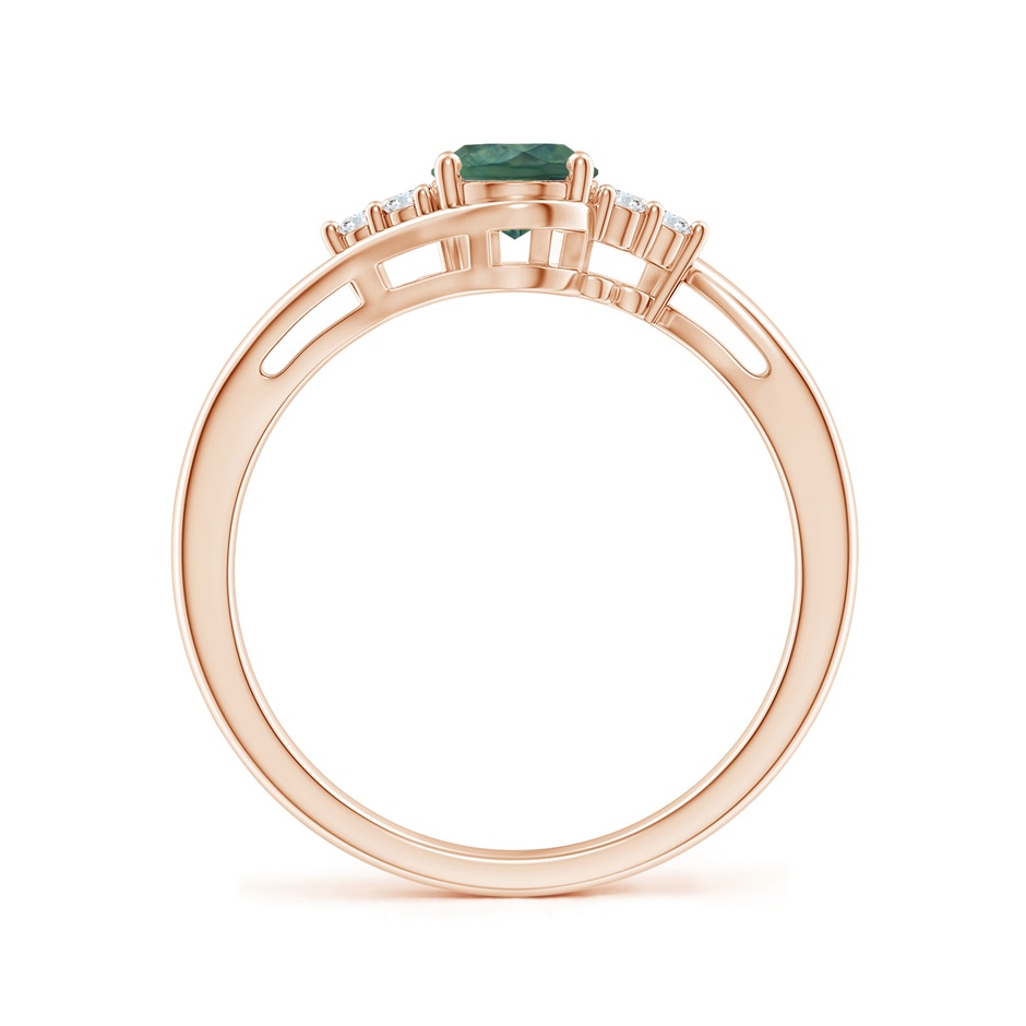 7x5mm AA Oval Teal Montana Sapphire Bypass Ring with Trio Diamond Accents in Rose Gold side 199