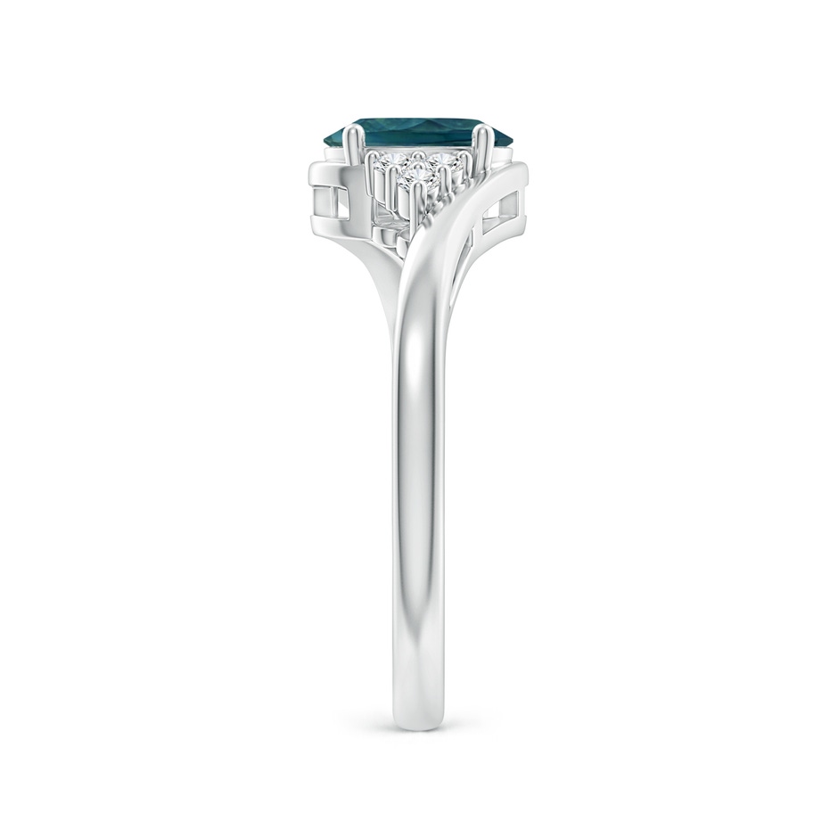 7x5mm AAA Oval Teal Montana Sapphire Bypass Ring with Trio Diamond Accents in P950 Platinum side 299