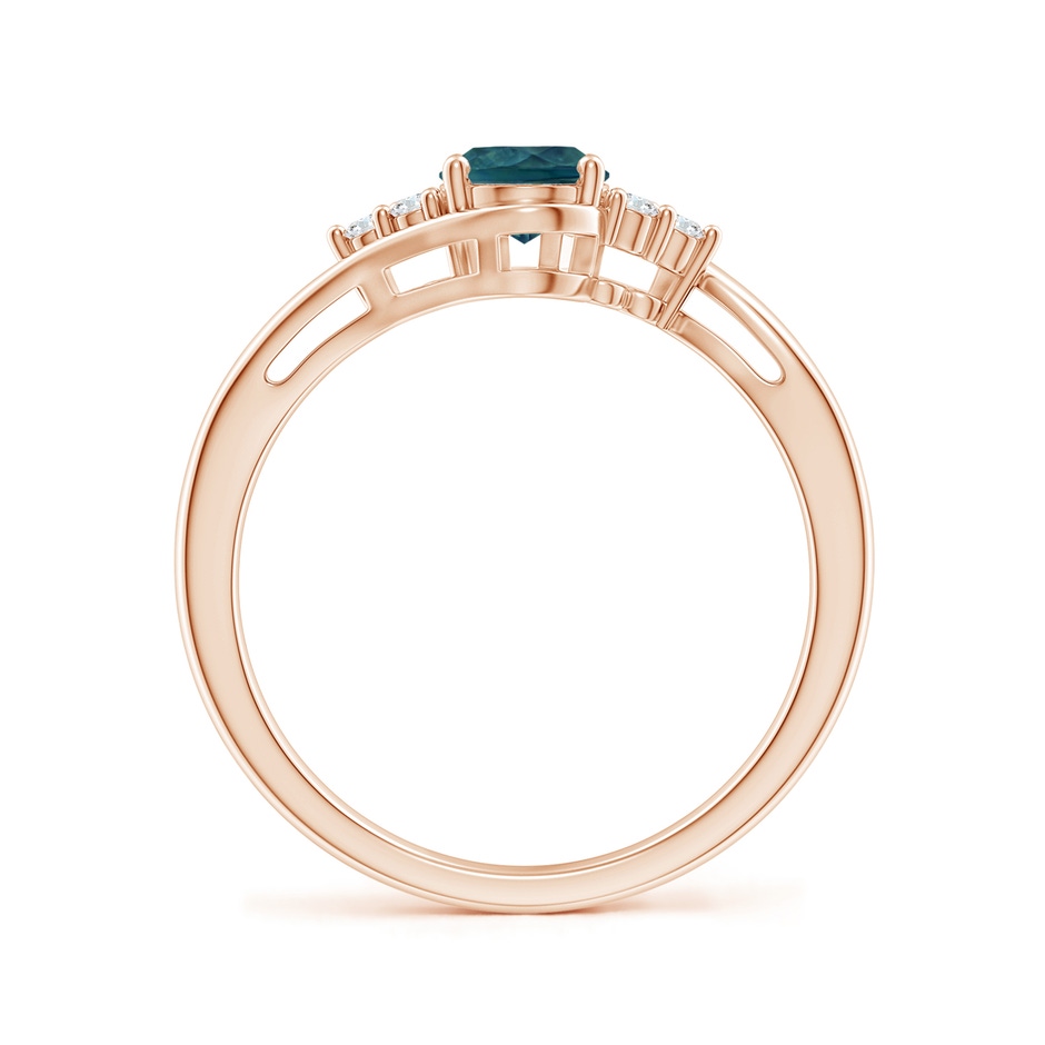 7x5mm AAA Oval Teal Montana Sapphire Bypass Ring with Trio Diamond Accents in Rose Gold side 199