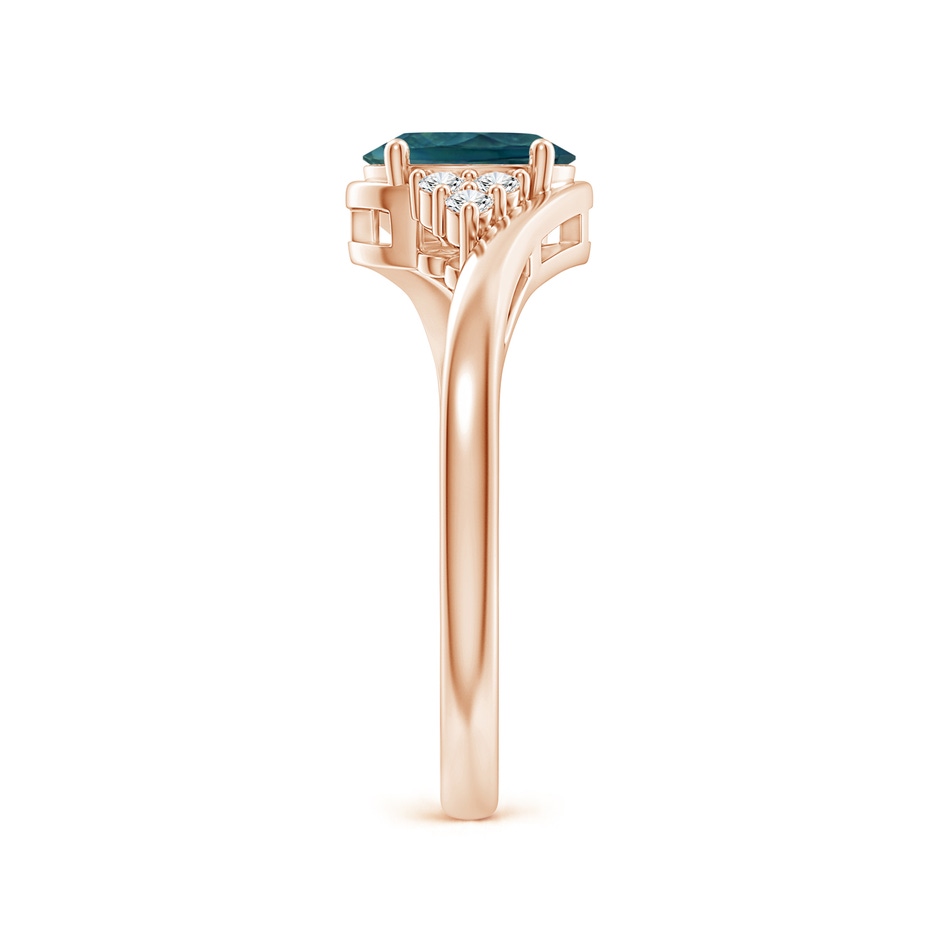 7x5mm AAA Oval Teal Montana Sapphire Bypass Ring with Trio Diamond Accents in Rose Gold side 299