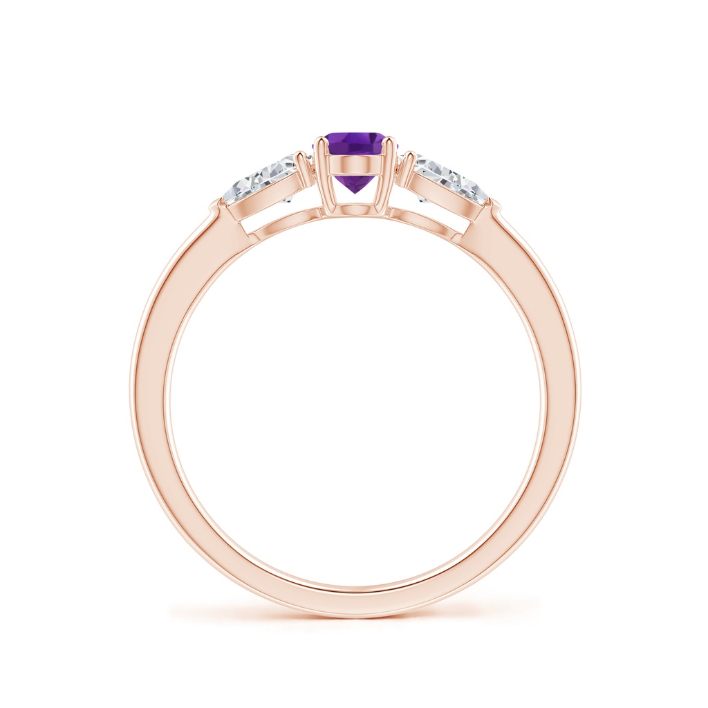 6x4mm AAA Oval Amethyst Three Stone Ring with Pear Diamonds in Rose Gold Side-1