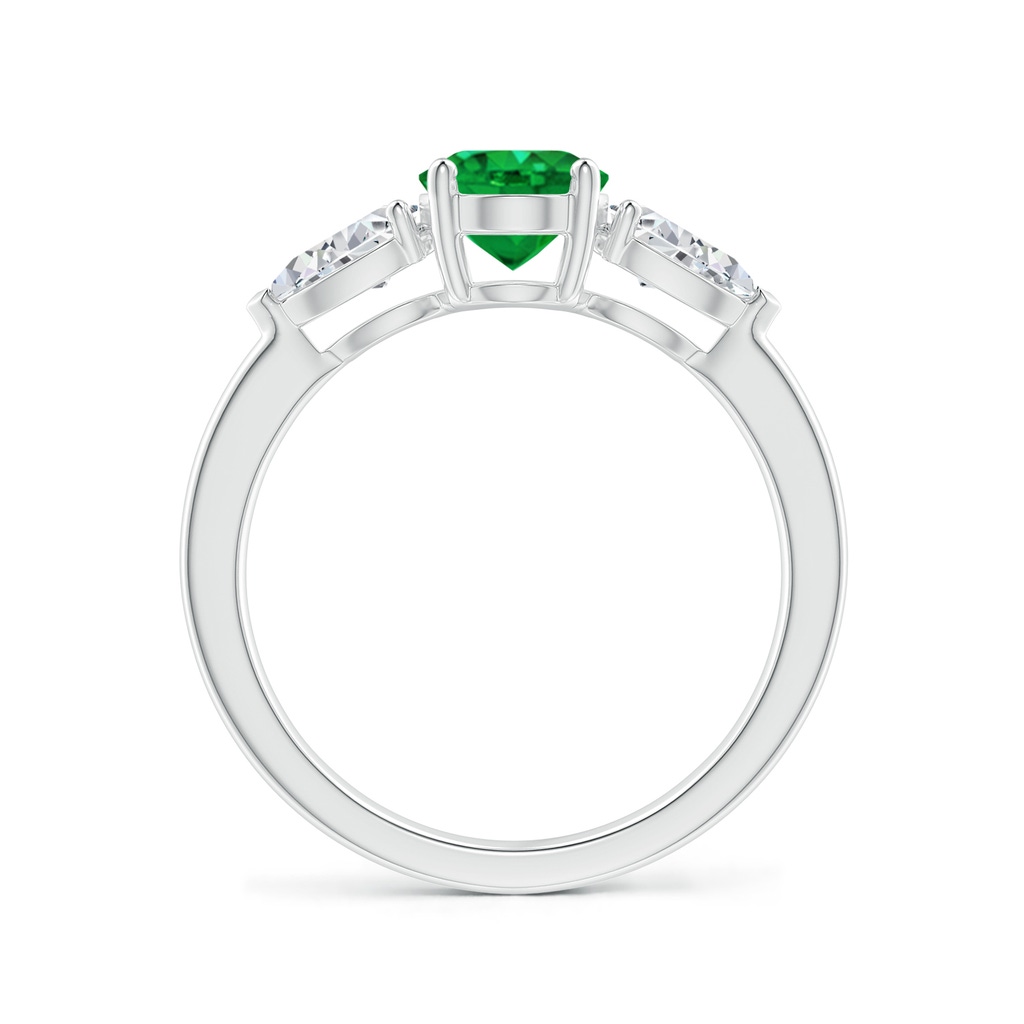 8x6mm AAA Oval Emerald Three Stone Ring with Pear Diamonds in White Gold Side-1