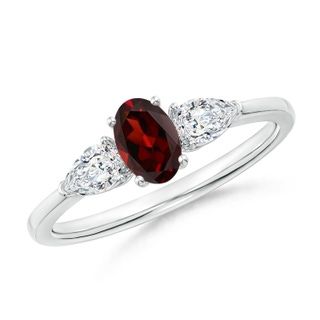 6x4mm AAA Oval Garnet Three Stone Ring with Pear Diamonds in White Gold
