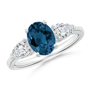 8x6mm AAA Oval London Blue Topaz Three Stone Ring with Pear Diamonds in P950 Platinum