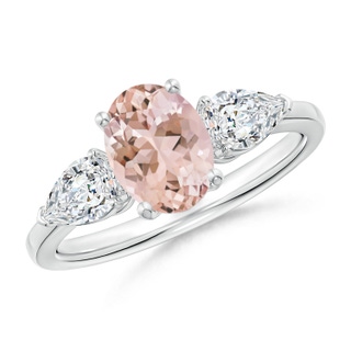 8x6mm AAAA Oval Morganite Three Stone Ring with Pear Diamonds in P950 Platinum