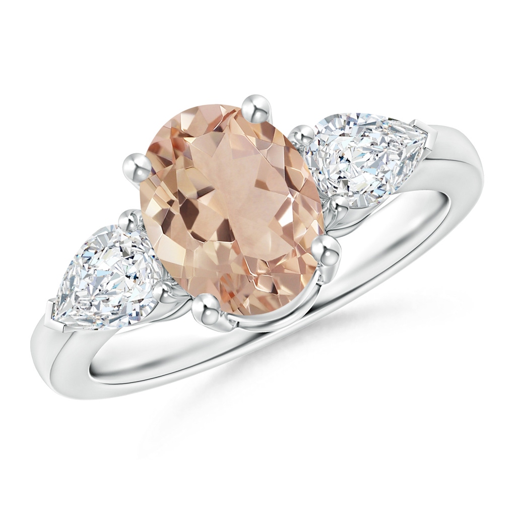 9.01x7.04x4.21mm AA GIA Certified Oval Morganite Three Stone Ring with Pear Diamonds in White Gold