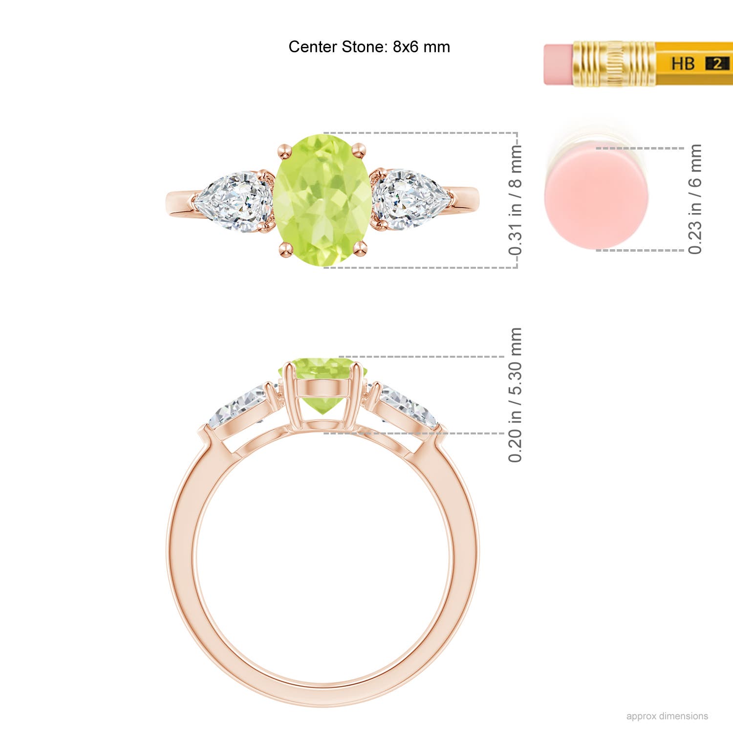 A - Peridot / 2.15 CT / 14 KT Rose Gold