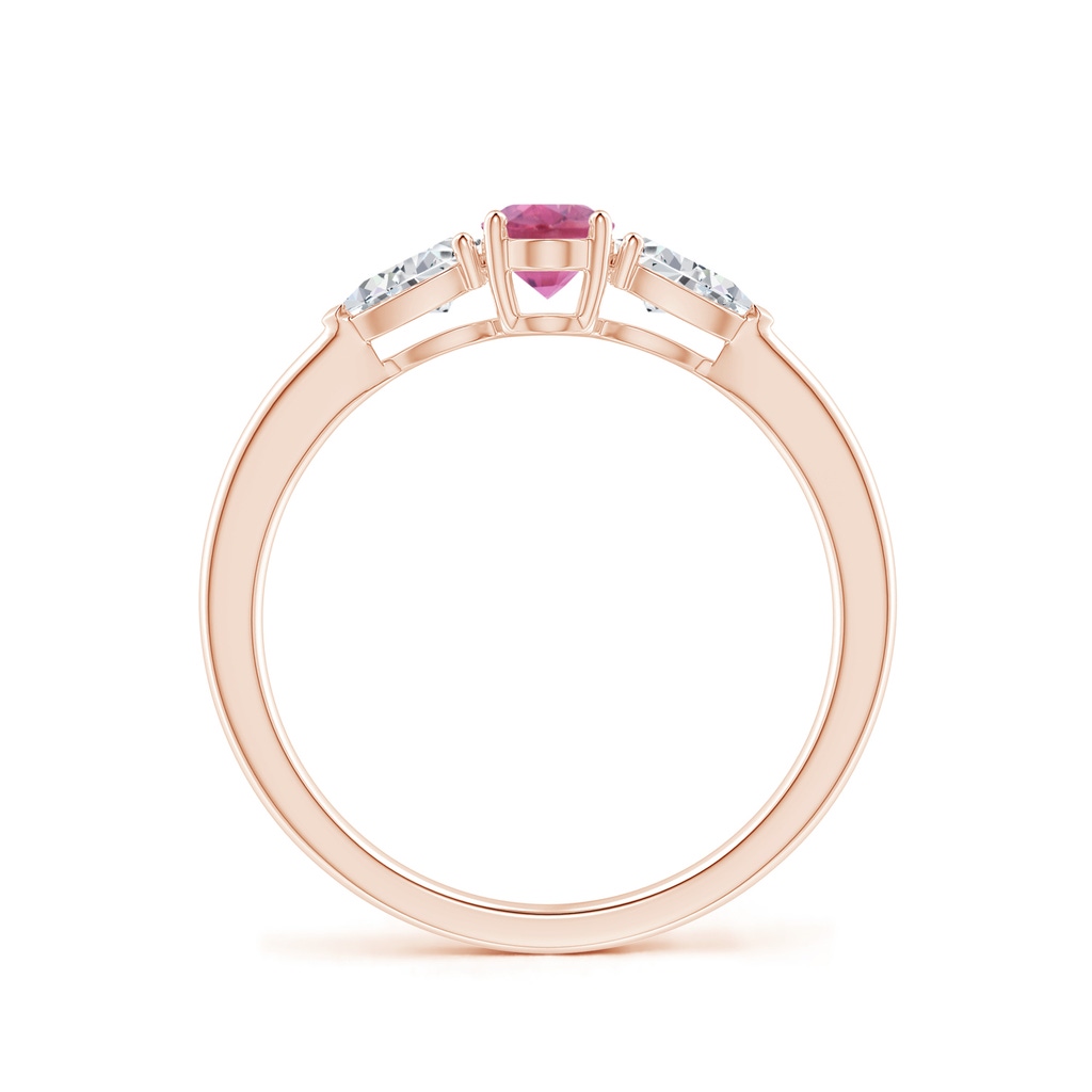 6x4mm AA Oval Pink Tourmaline Three Stone Ring with Pear Diamonds in Rose Gold Side-1