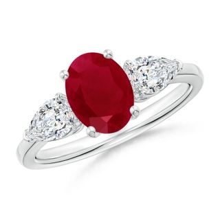 8x6mm AA Oval Ruby Three Stone Ring with Pear Diamonds in P950 Platinum