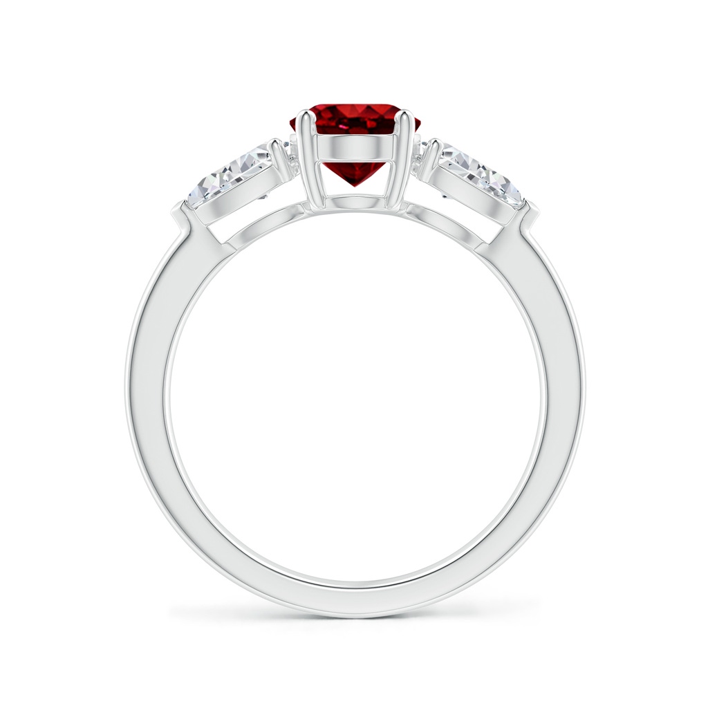 8x6mm Lab-Grown Oval Ruby Three Stone Ring with Pear Diamonds in White Gold - side_1