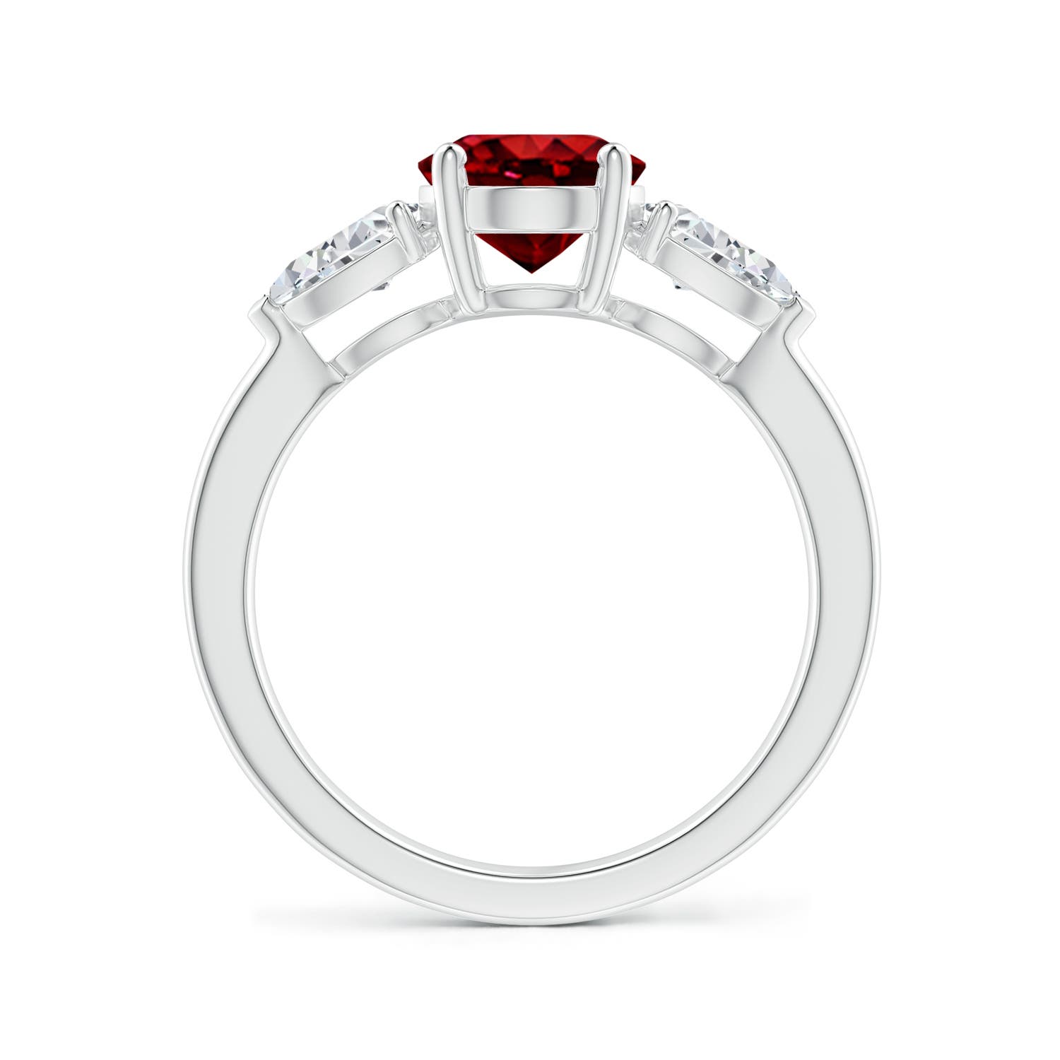 9x7mm AAAA Oval Ruby Three Stone Ring with Pear Diamonds in White Gold