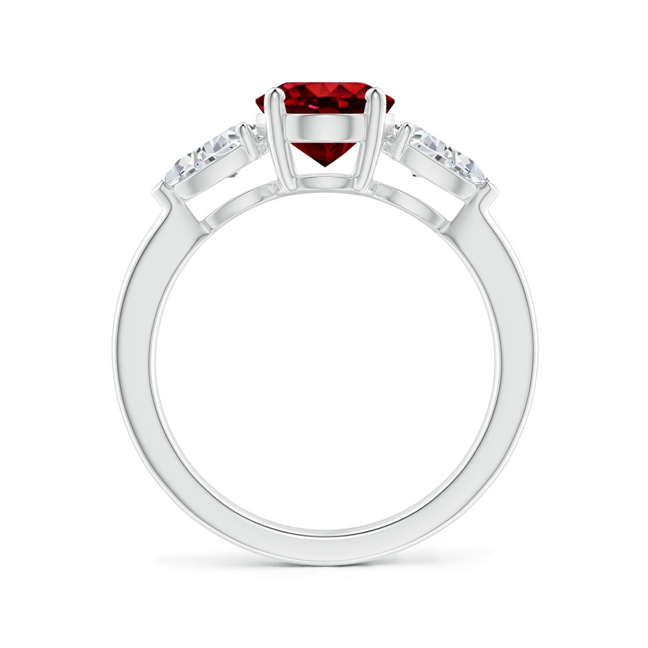 9x7mm Lab-Grown Oval Ruby Three Stone Ring with Pear Diamonds in White Gold side-1