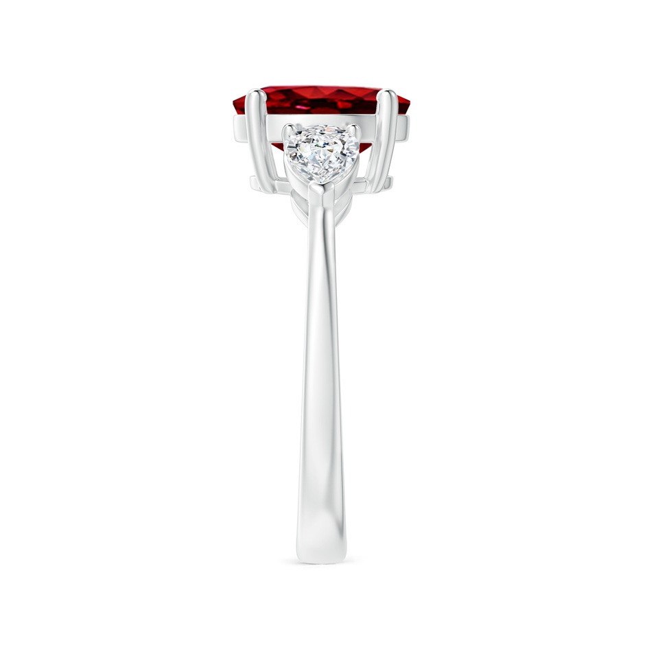 9x7mm Lab-Grown Oval Ruby Three Stone Ring with Pear Diamonds in White Gold side-2