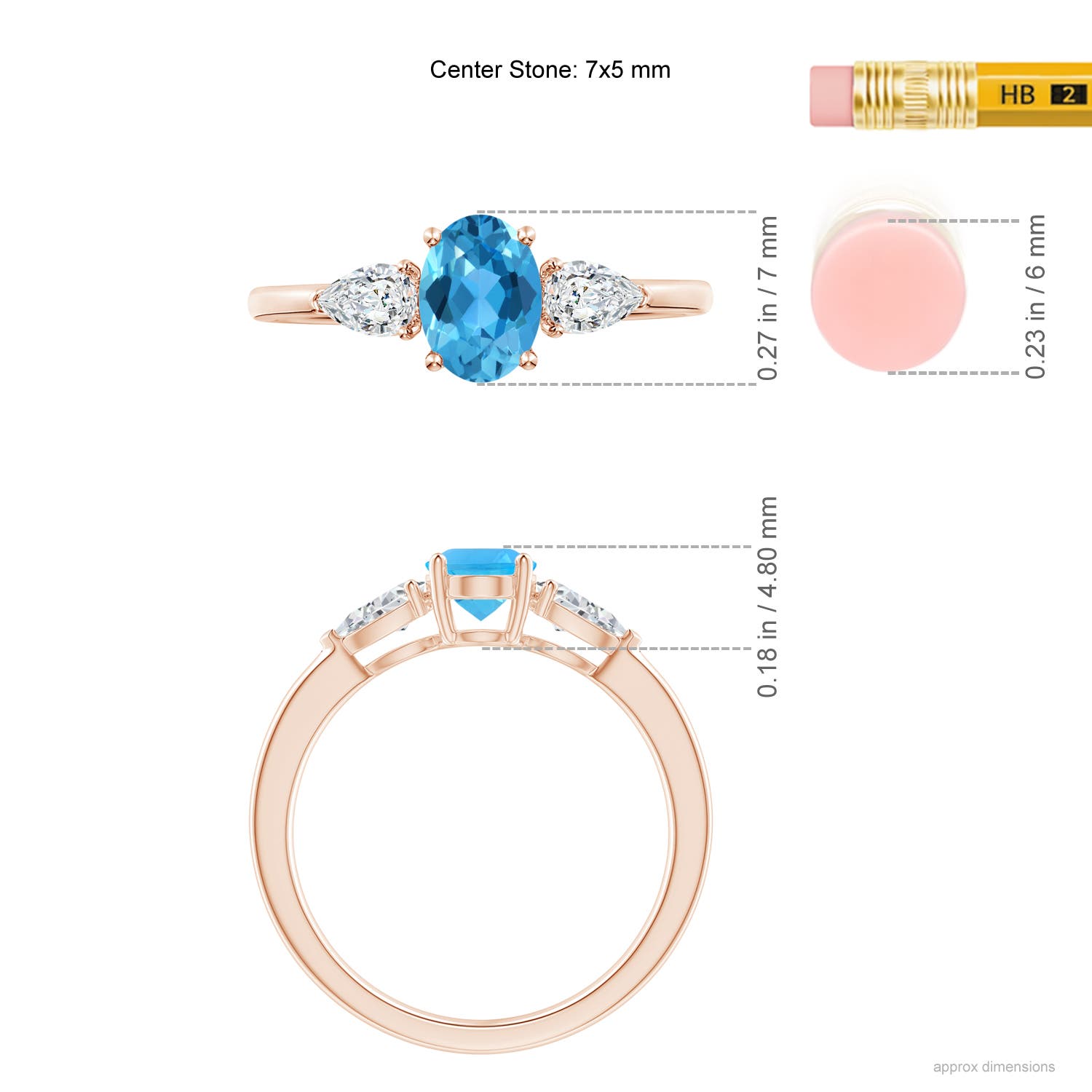 AAA - Swiss Blue Topaz / 1.35 CT / 14 KT Rose Gold