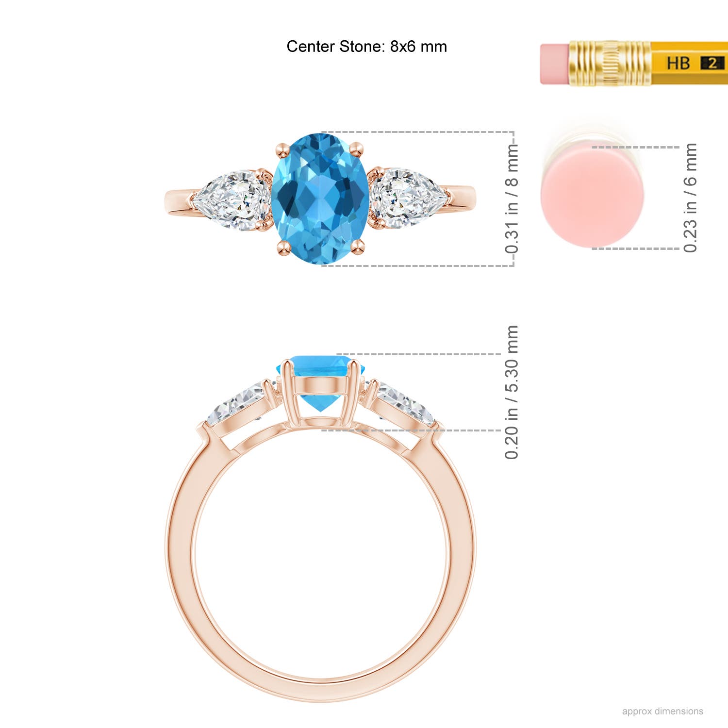 AAA - Swiss Blue Topaz / 2.3 CT / 14 KT Rose Gold